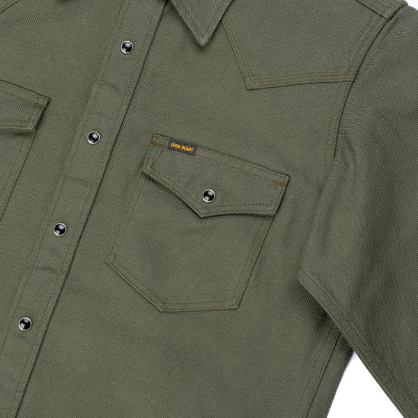 Iron Heart IHSH-235 13oz Military Serge Western Shirt - Olive Drab