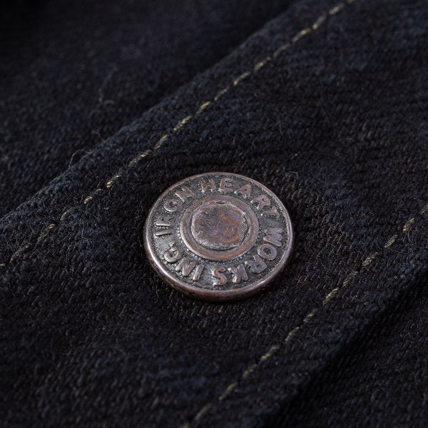 Iron Heart IHSH-293-OD 18oz Vintage Selvedge Denim CPO Shirt - Indigo Overdyed Black