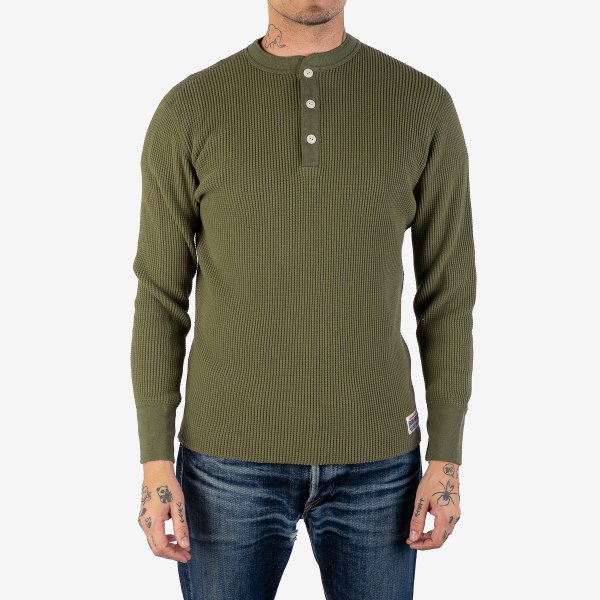 Iron Heart IHTL-1213 Waffle Knit Long Sleeved Thermal Henley - Olive