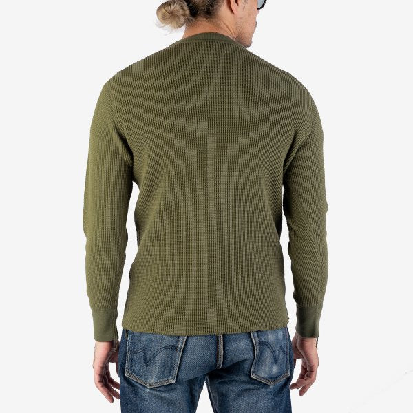 Iron Heart IHTL-1213 Waffle Knit Long Sleeved Thermal Henley - Olive