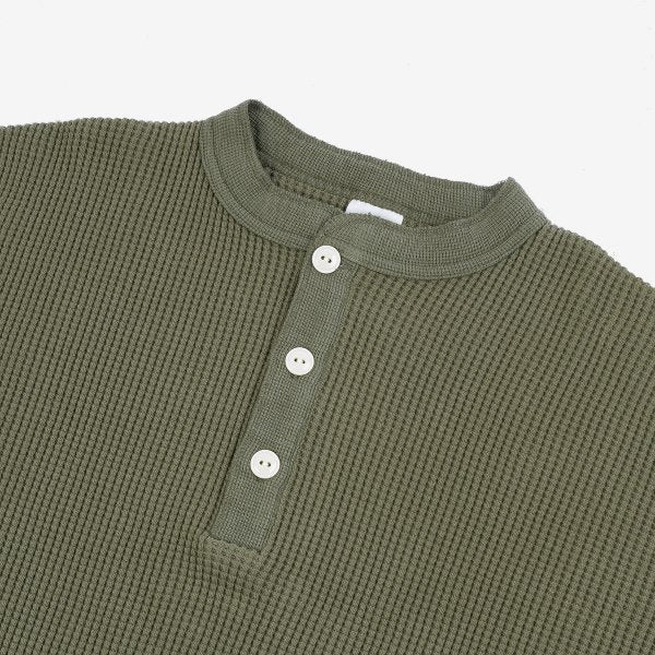 Iron Heart IHTL-1213 Waffle Knit Long Sleeved Thermal Henley - Olive