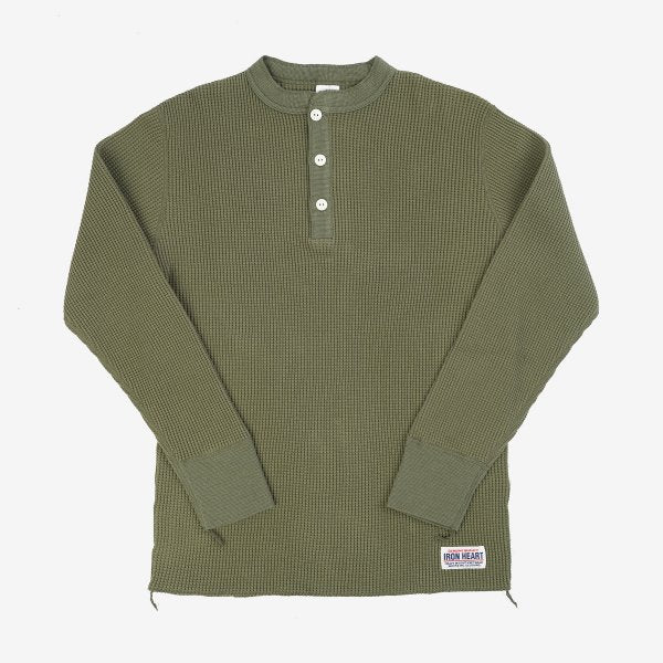 Iron Heart IHTL-1213 Waffle Knit Long Sleeved Thermal Henley - Olive