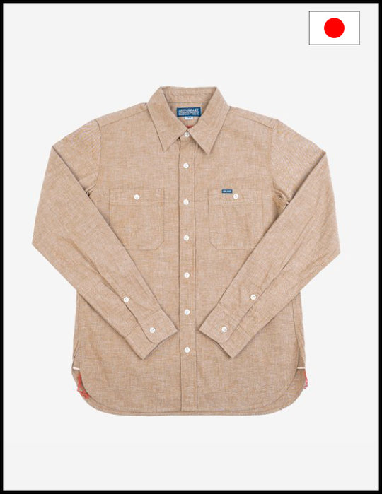 Iron Heart  IHSH-344 10oz Selvedge Chambray Work Shirt Khaki