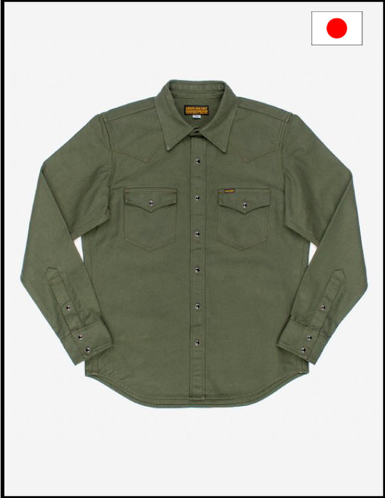 Iron Heart IHSH-235 13oz Military Serge Western Shirt - Olive Drab