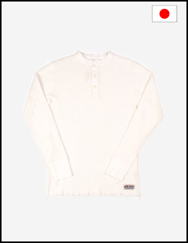 Iron Heart IHTL-1213 Waffle Knit Long Sleeved Thermal Henley - White